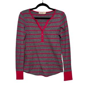 Vtg Faded Glory Y2K Striped Thermal Henley Womens Size S Indie Sleaze Coquette